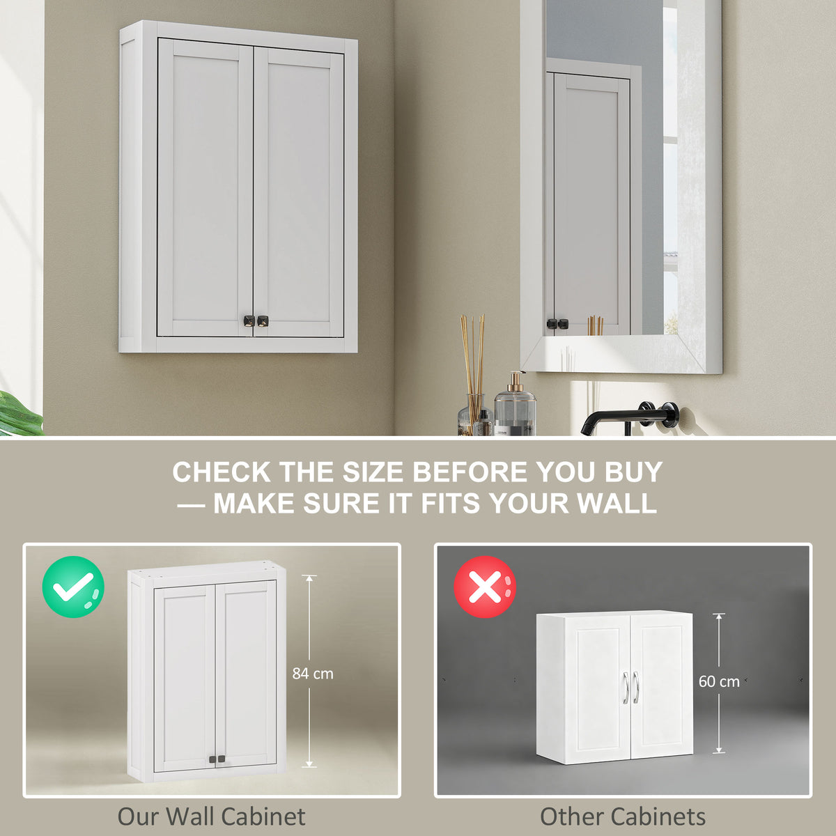 HOMCOM Bathroom Wall Cabinet with Adjustable Shelves - White