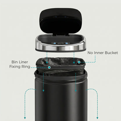 HOMCOM 42L Automatic Motion Sensor Rubbish Bin with Fingerprint Resistant, Stainless Steel, Black