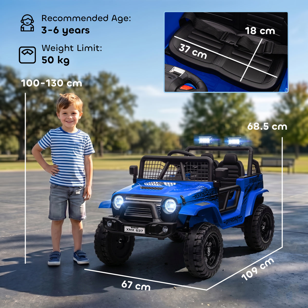 AIYAPLAY 12V Battery Powered Kids Ride-On Car, Electric Truck w/ Spring Suspension, Remote, Music, Horn, Lights, Blue