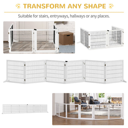 PawHut Wooden Pet Gate, Freestanding Dog Safety Barrier with 2 Support Feet, White