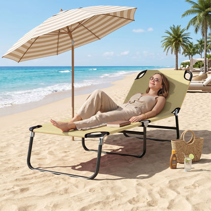 Outsunny Foldable Sun Lounger with 5-Position Adjustable Backrest, Outdoor Portable Recliner Chaise Lounge Chair with Oxford Fabric for Patio, Beach, Garden, Camping, Beige