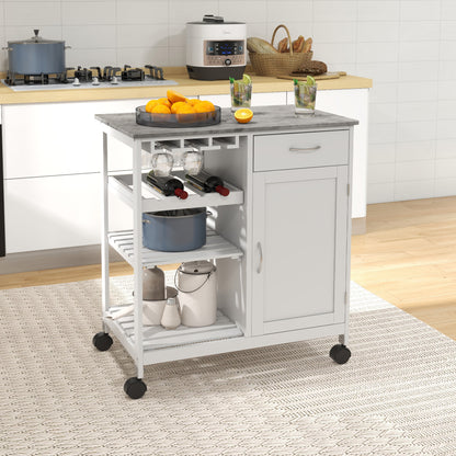 HOMCOM Kitchen Trolley with Wine Rack, Drawer, Open Shelf and Storage Cabinet for Dining Room, White