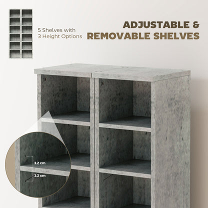 HOMCOM Set of 2 CD Media Display Shelf Unit Tower Rack with Adjustable Shelves, Cement Grey