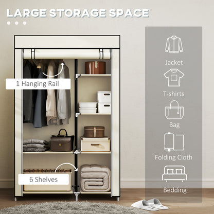 HOMCOM Fabric Wardrobe w/ Shelves Hanging Rail Foldable Wardrobe Cream