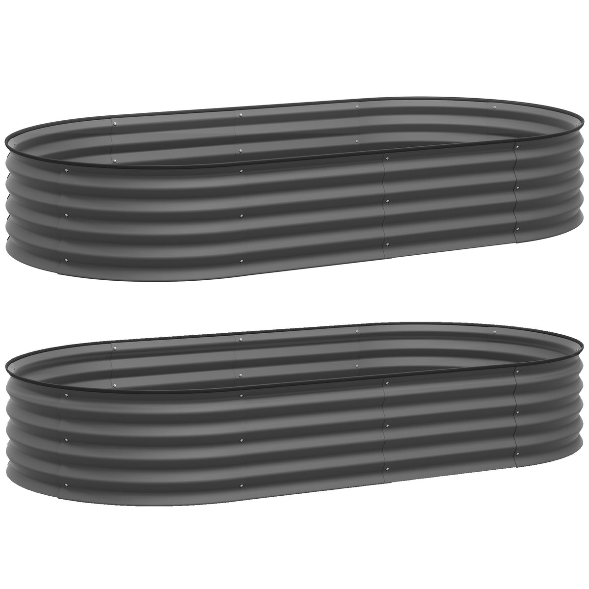 Outsunny Set of Two 181 x 93cm Steel Planters - Dark Grey
