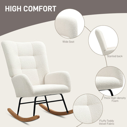 HOMCOM Teddy Fleece Rocking Chair - Cream White