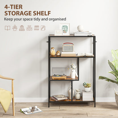 HOMCOM 4-Tier Bookshelf with Open Shelves - Rustic Brown