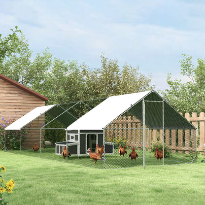 PawHut Chicken Run Galvanised Walk-in Chicken Coop Hen Poultry House Cage Rabbit Hutch with Water-Resist Cover, 3 x 8 x 2m