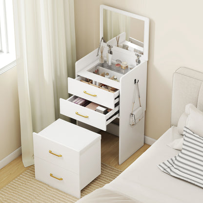 HOMCOM Compact Dressing Table and Stool Set, with Storage - White