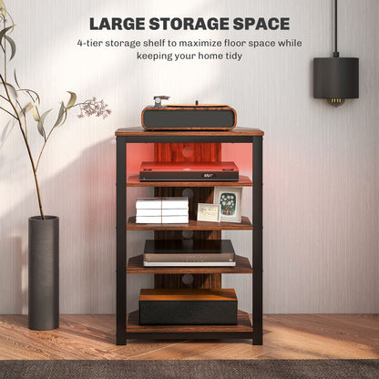 HOMCOM 4-Tier Corner TV Stand with Storage, LED Lights, Cable Management, Small Entertainment Centre for TVs up to 29", for Living Room, Bedroom, Brown Wood Effect