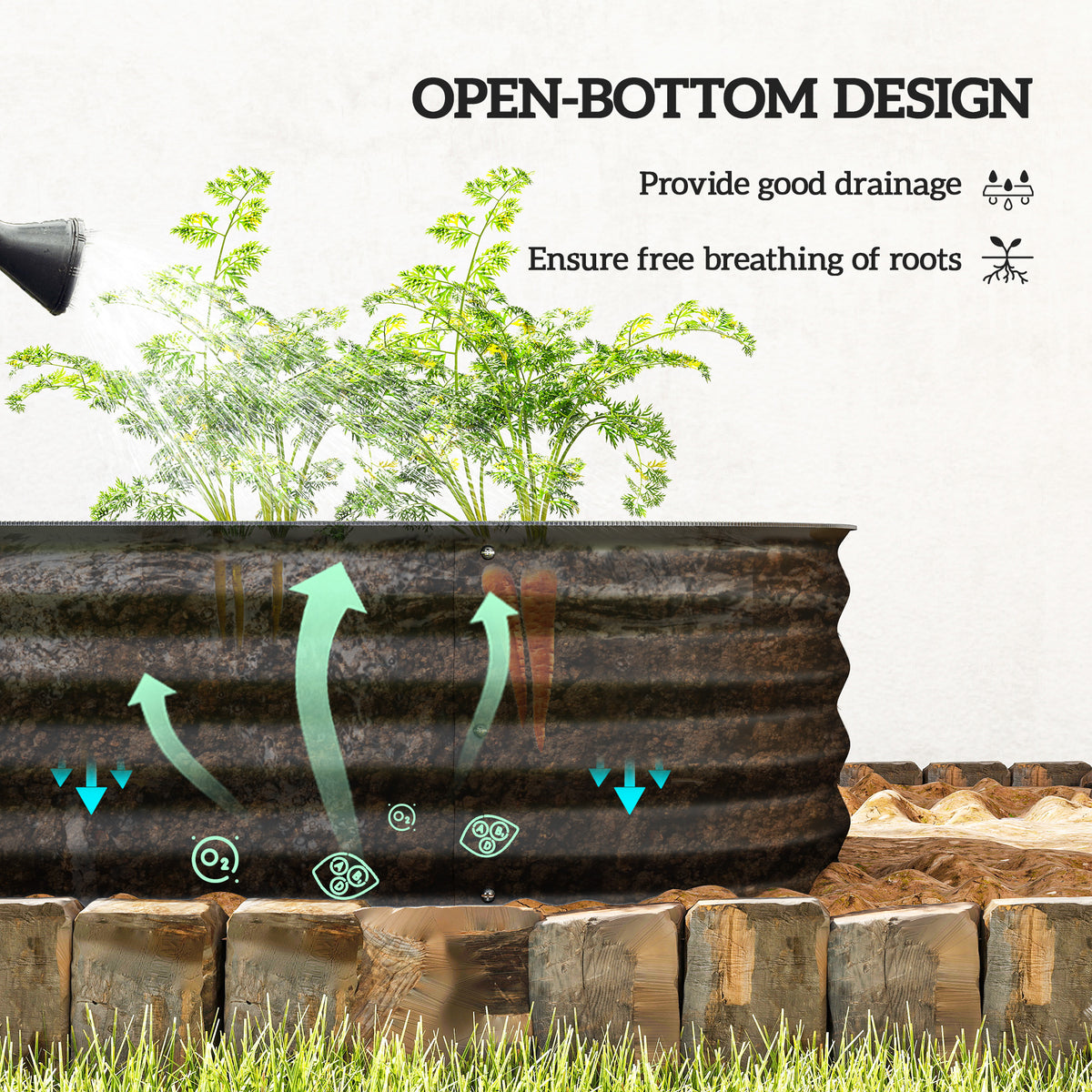 Outsunny Galvanised Raised Garden Bed, Metal Planter Box with Safety Edging, for Flowers, Herbs, Succulents, Black