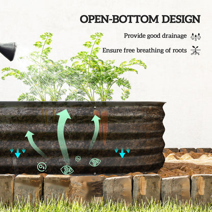 Outsunny Galvanised Raised Garden Bed, Metal Planter Box with Safety Edging, for Flowers, Herbs, Succulents, Black