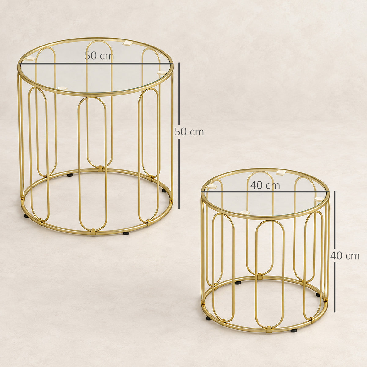 HOMCOM Elliptical Cut-Out Nesting Tables - Gold-Tone