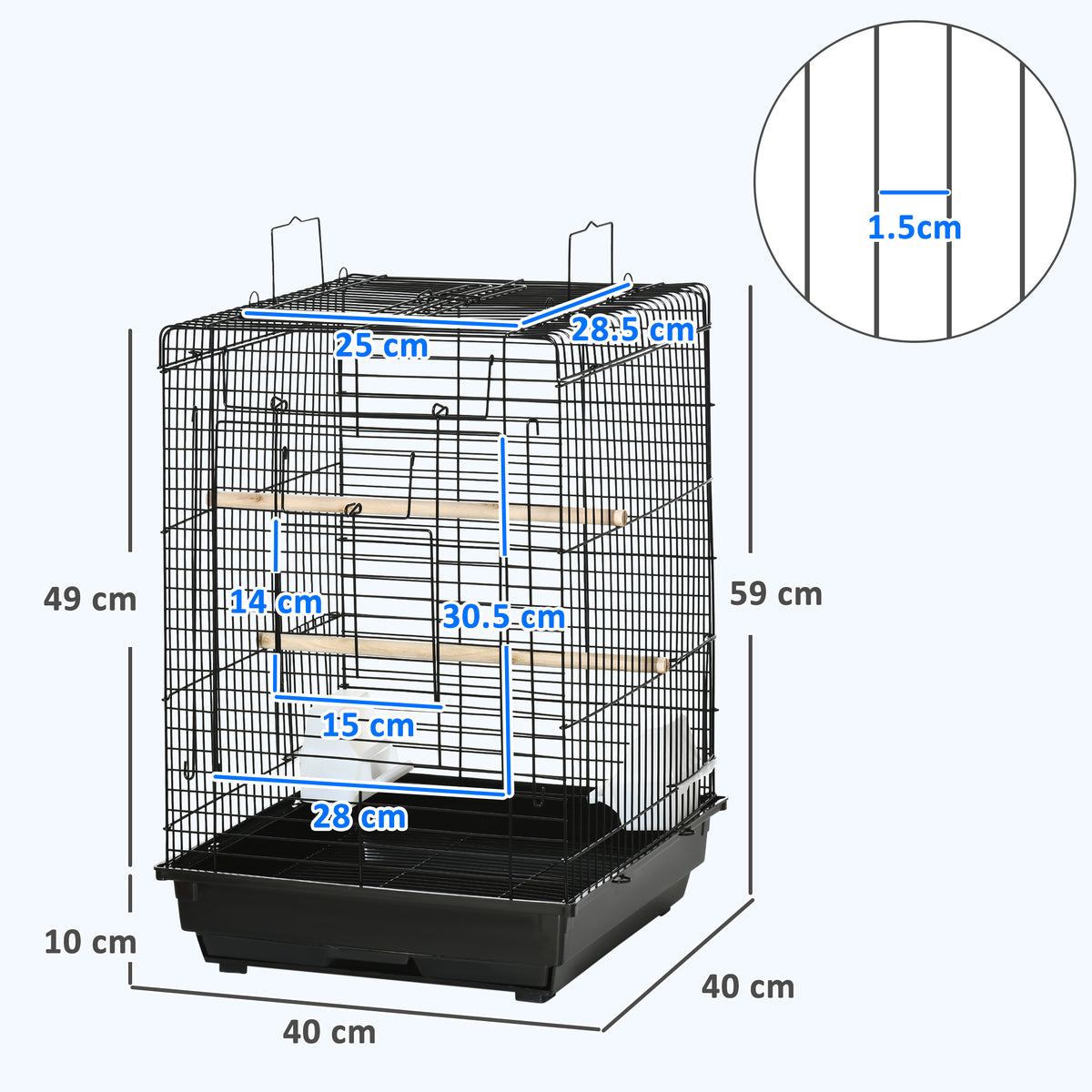 PawHut Steel Bird Cage with Openable Top, Stand, Tray, Handles, Feeding Bowls for Parakeet Cockatiel - Black