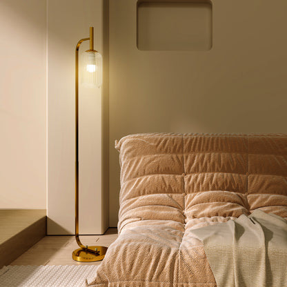 HOMCOM Floor Lamp for Living Room with Glass Lampshade, Modern Standing Lamp with Foot Switch for Bedroom, Bulb not Included, Gold Tone