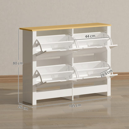 HOMCOM Slim Shoe Cabinet, Narrow Shoe Cupboard with 4 Flip Drawers, Adjustable Shelves for 16 Pairs of Shoes, White