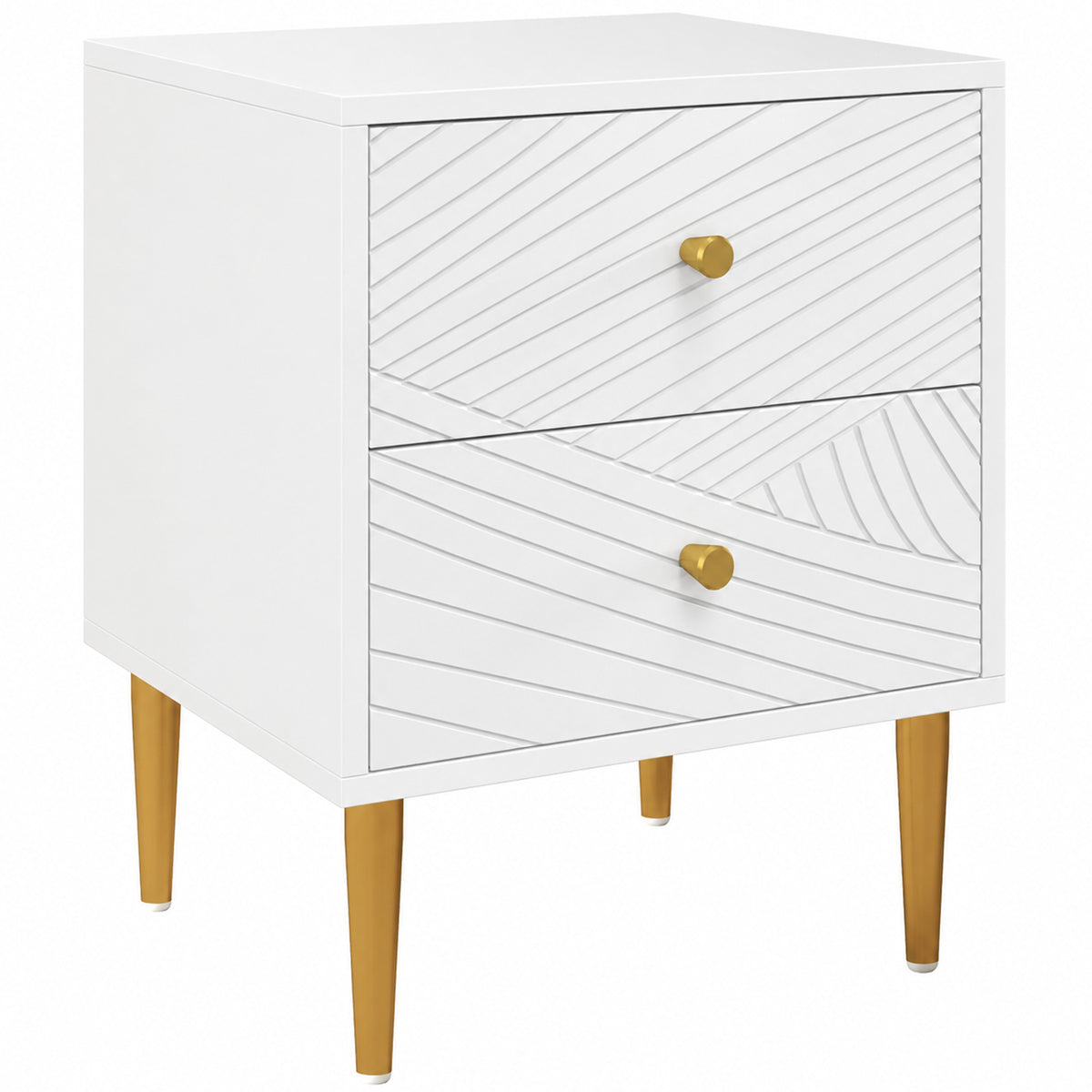 HOMCOM Elegant Two-Drawer Bedside Table - White/Gold-Tone