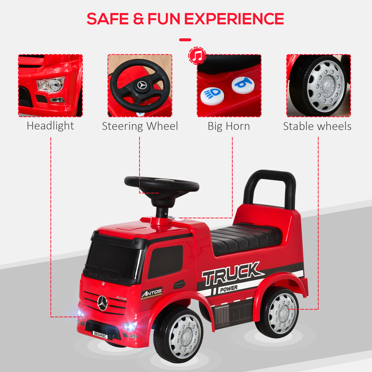 HOMCOM Compatible Kids Ride On Car Truck Mercedes Benz Licensed Toddler Foot To Floor Slider w/Under Seat Storage for 12 - 36 Months Red
