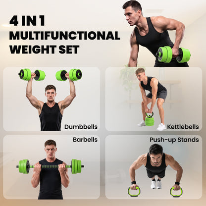 SPORTNOW 30kg 6-In-One Adjustable Weight Dumbbells Set, Barbell, Kettlebell, Push Up Stand - Green