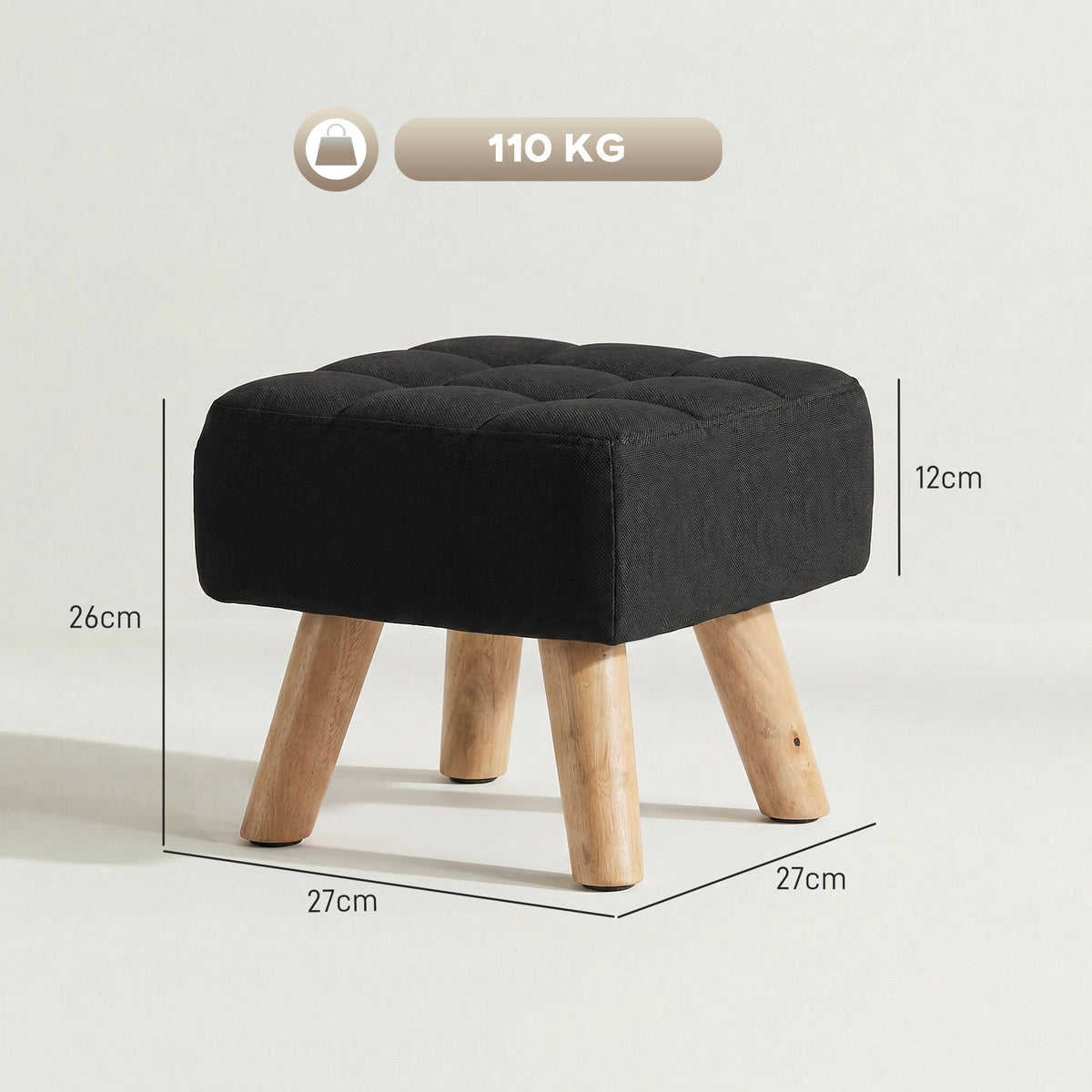 HOMCOM Linen-Look Square Padded Footstool - Black