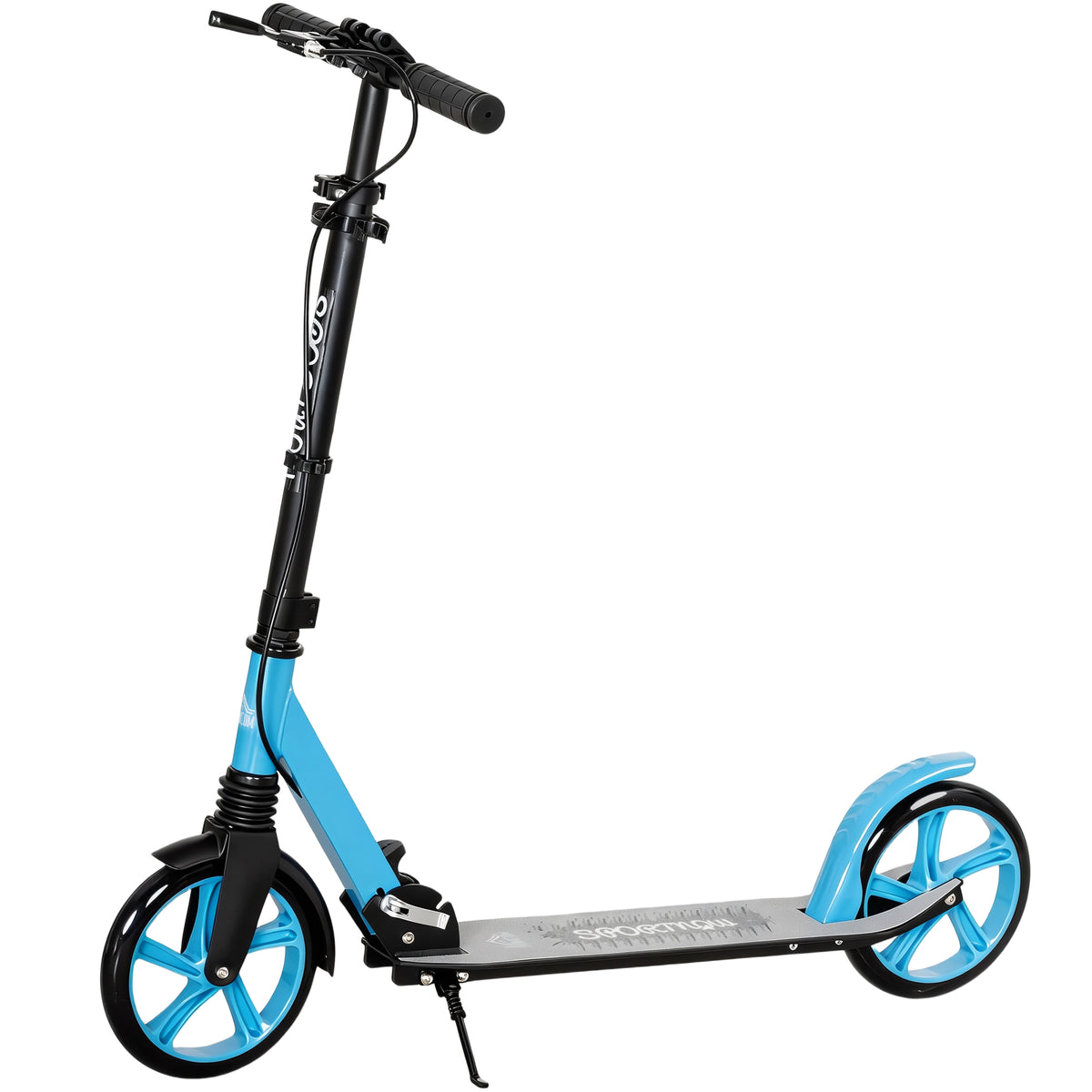 HOMCOM One-click Folding Kick Scooter for 14+ w/ Adjustable Handlebar, Push Scooter with Kickstand, Dual Brake System, Blue