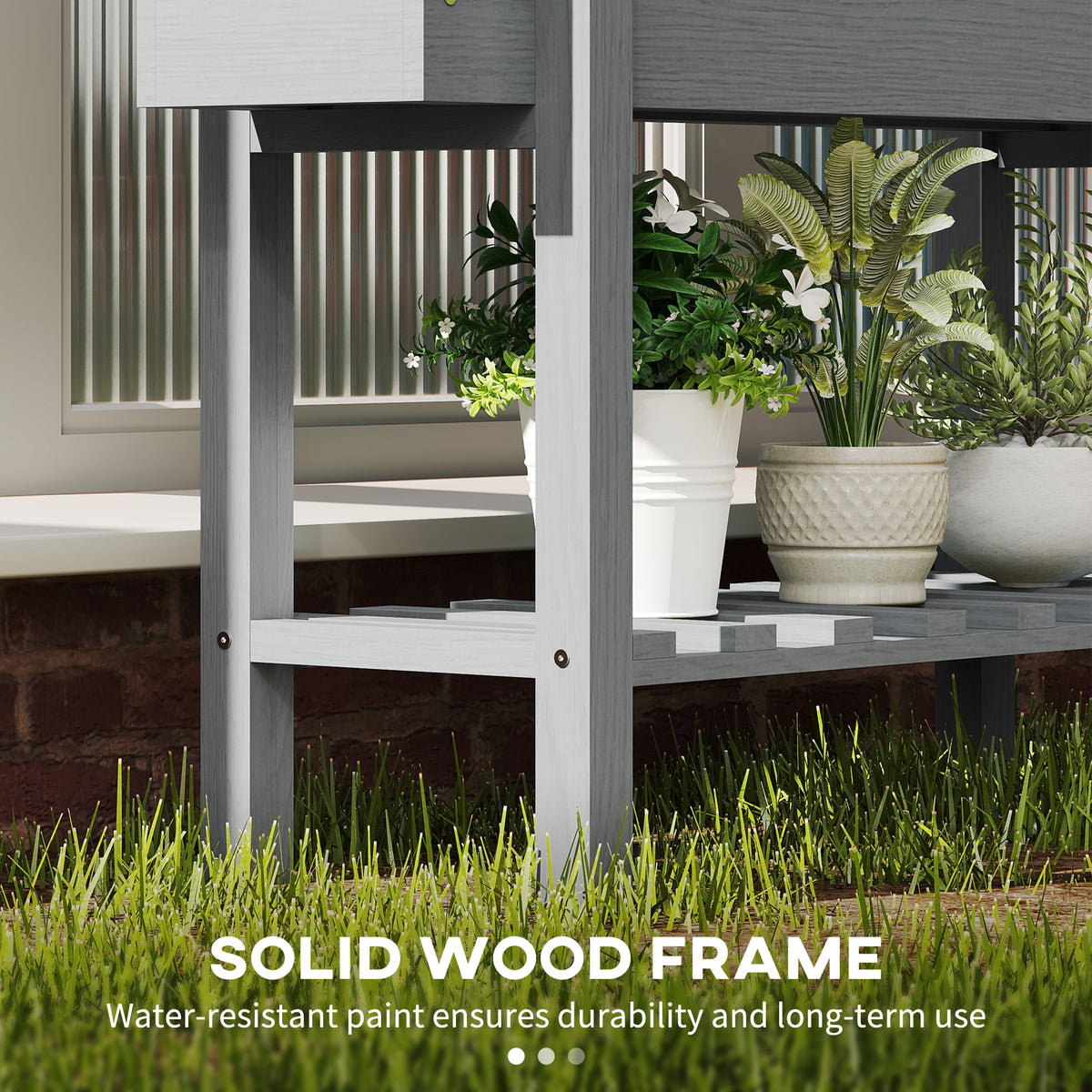 Outsunny Wooden Two-Tier Raised Planter, Two Drainage Holes, 35L - Grey
