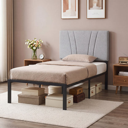 HOMCOM 3FT Single Bed Frame with Upholstered Headboard and Underbed Storage, Black and Light Grey
