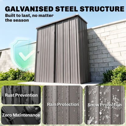 Outsunny 5.3 x 3.1ft Corrugated Steel Garden Shed - Light Grey