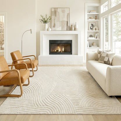 HOMCOM Modern Geometric Rug, Thick Plush, Non-Slip, 200 x 140 cm, Cream, Living Room, Bedroom, Office