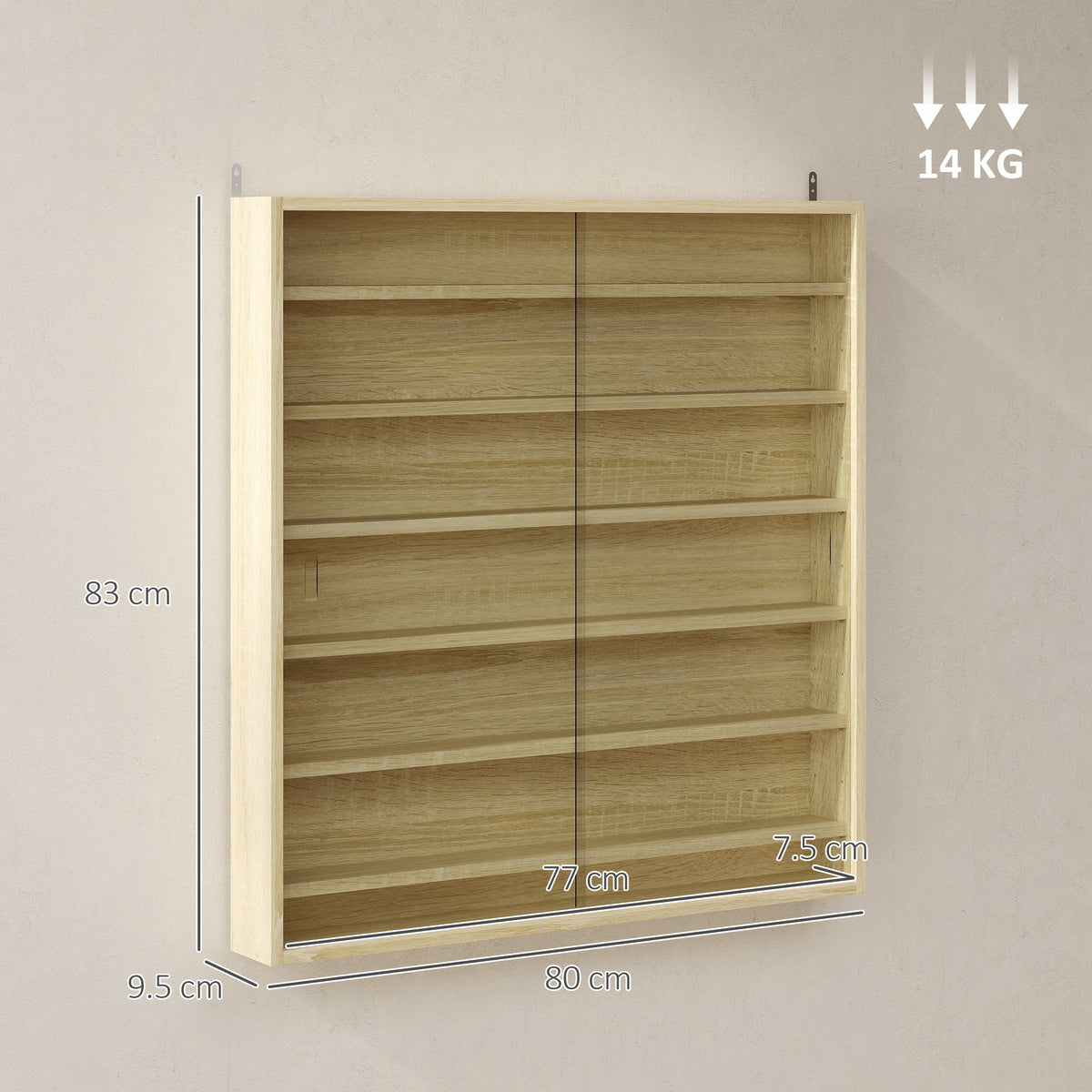 HOMCOM Six Shelf Display Cabinet, with Glass Doors - Oak