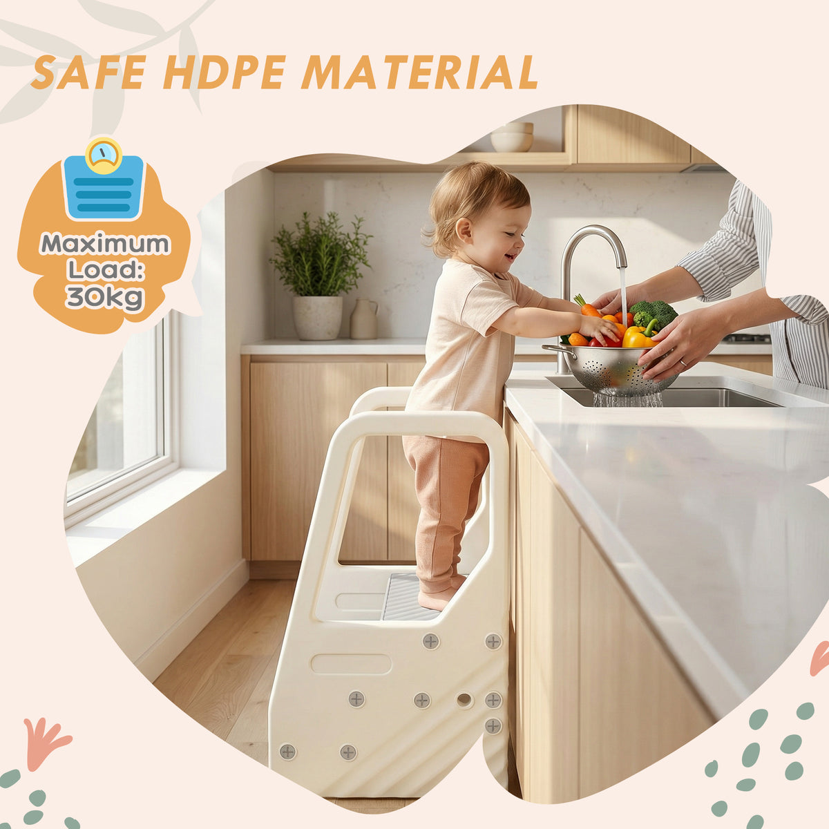 AIYAPLAY Adjustable 3 Step Toddler Tower with Handles, Non-slip Surface and Foot Pads, Grey