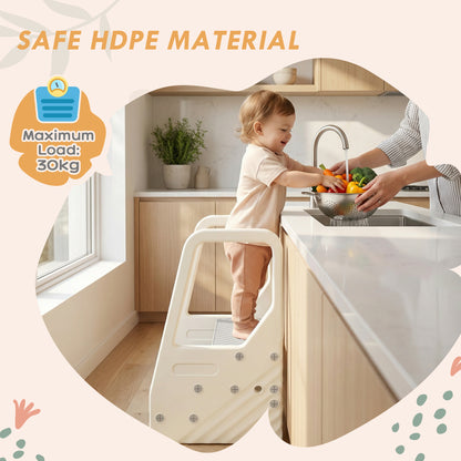 AIYAPLAY Adjustable 3 Step Toddler Tower with Handles, Non-slip Surface and Foot Pads, Grey