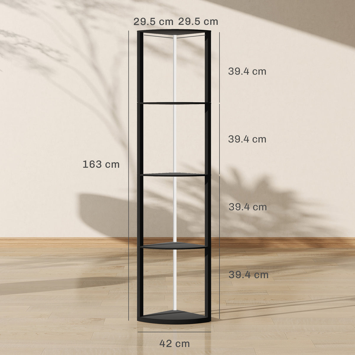 HOMCOM RGB LED Floor Lamp with Shelves, 4-Tier Dimmable Standing Lamp with Remote Control, Black