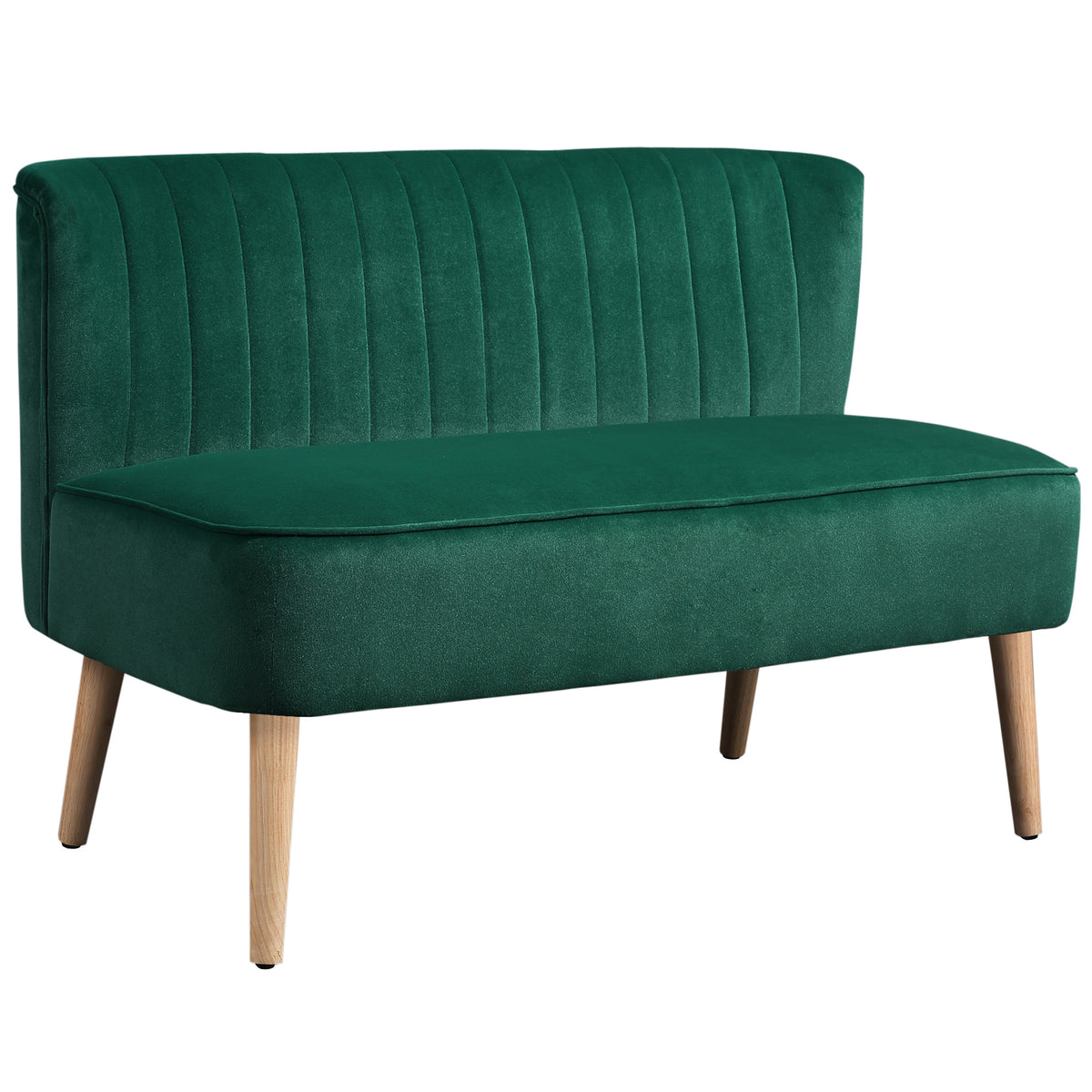 HOMCOM 117cm Loveseat Sofa Upholstered Small 2 Seater Sofa  with Thick Padded Seat and Rubber Wood Legs, Dark Green