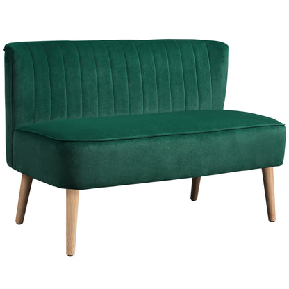 HOMCOM 117cm Loveseat Sofa Upholstered Small 2 Seater Sofa  with Thick Padded Seat and Rubber Wood Legs, Dark Green