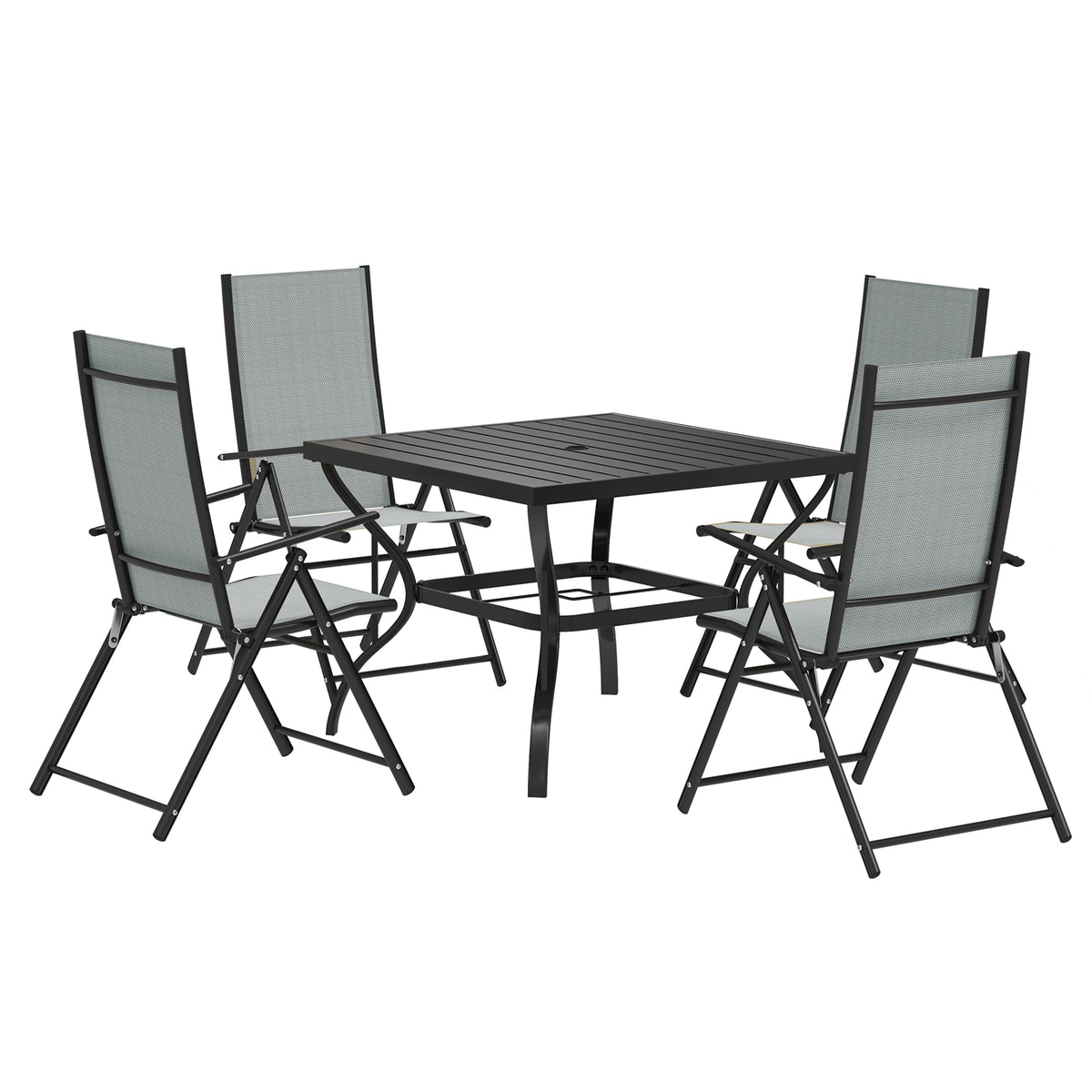 Outsunny Five-Piece Steel Frame Patio Set - Grey/Black