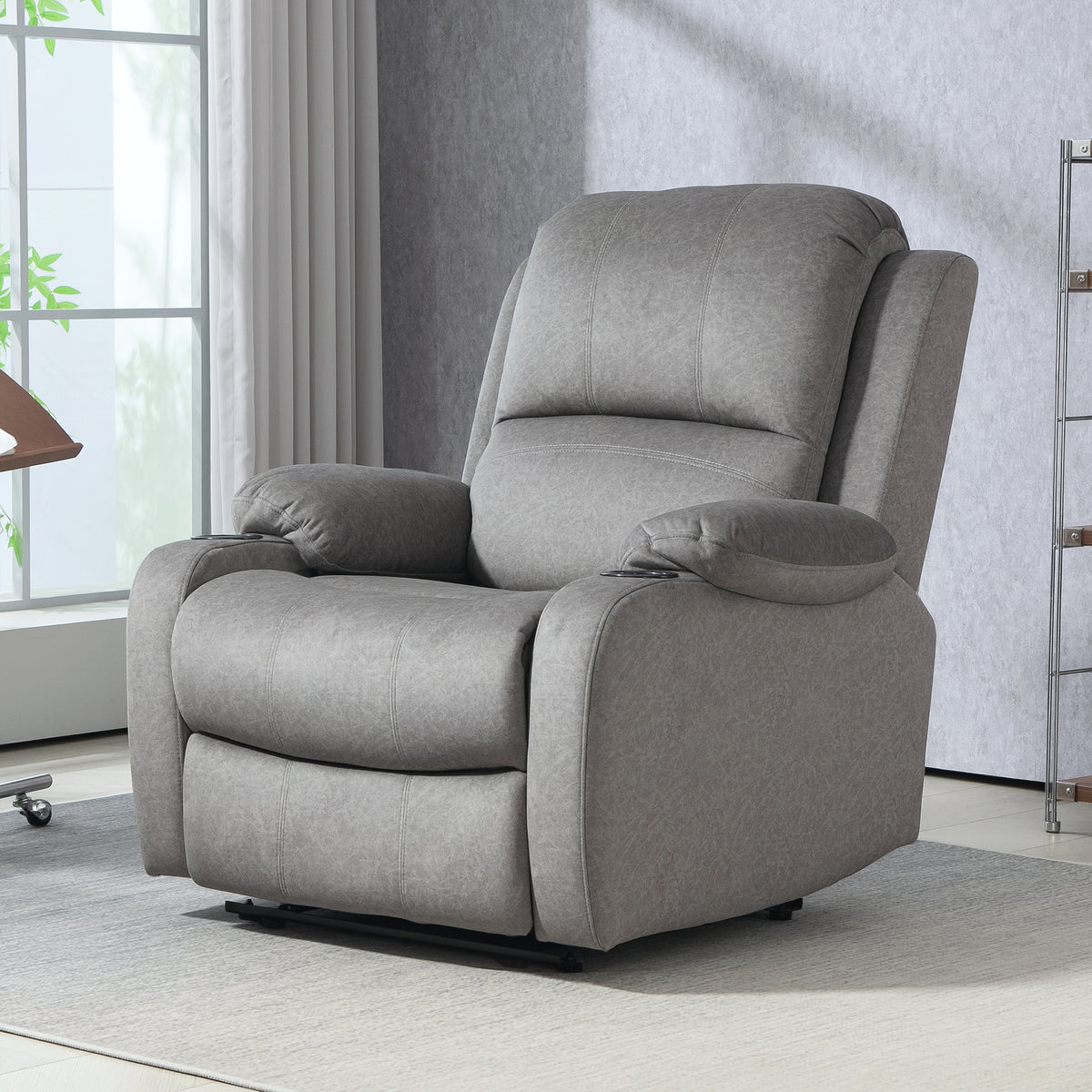 HOMCOM Microfibre Manual Reclining Armchair with 135° Recline Back and Footrest - Grey