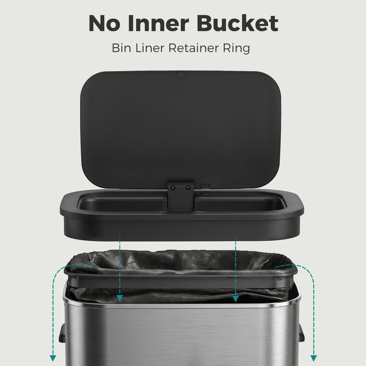 HOMCOM 55L Sensor Bin for Kitchen, Touchless Automatic Waste Rubbish Bin, Stainless Steel, Battery Operated, Silver Tone