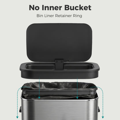HOMCOM 55L Sensor Bin for Kitchen, Touchless Automatic Waste Rubbish Bin, Stainless Steel, Battery Operated, Silver Tone