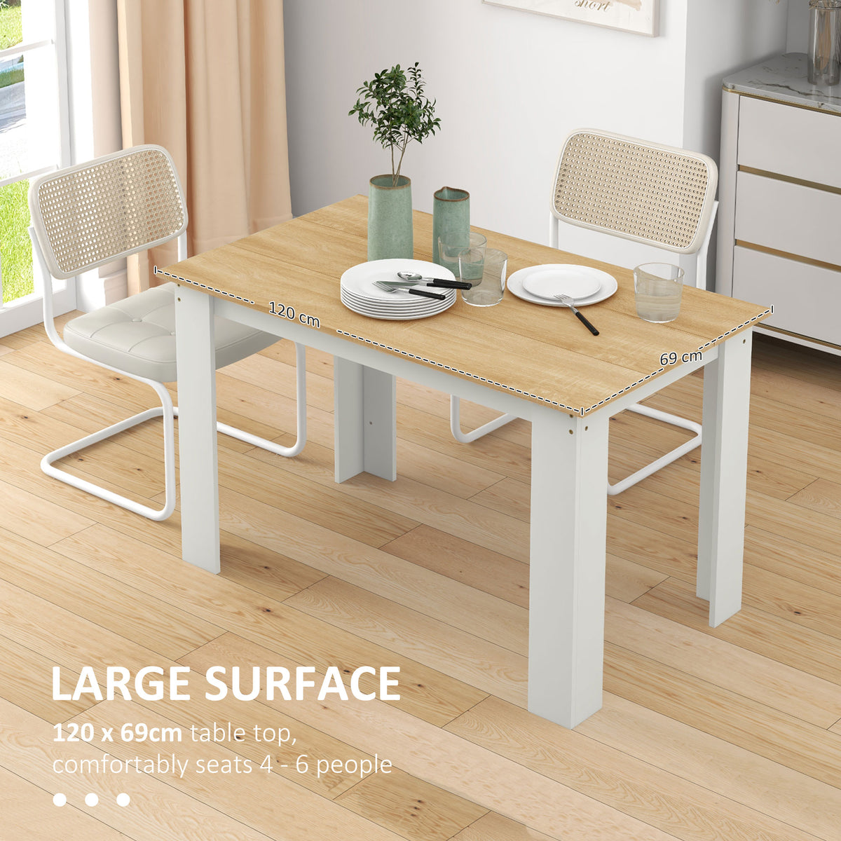HOMCOM Dining Table for 4-6 People, Kitchen Table with Wood Effect for Dining Room, Oak and White