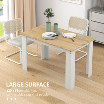 HOMCOM Dining Table for 4-6 People, Kitchen Table with Wood Effect for Dining Room, Oak and White