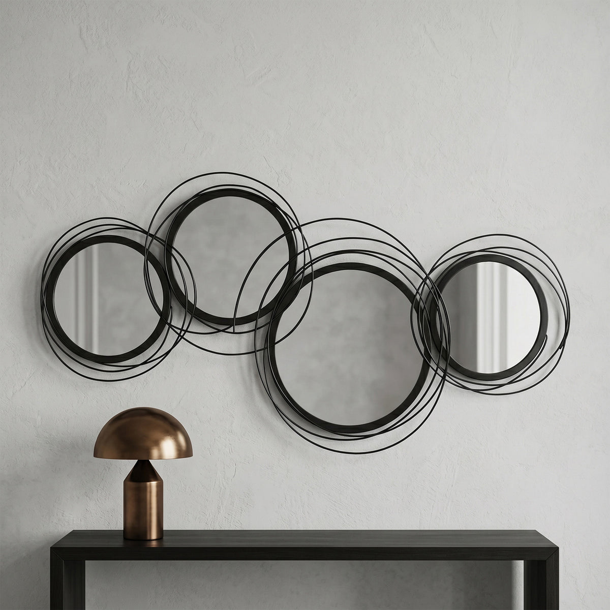 HOMCOM Metal Wall Art 56cm Modern Decorative Mirror Decor for Living Room Bedroom Dining Room, Black