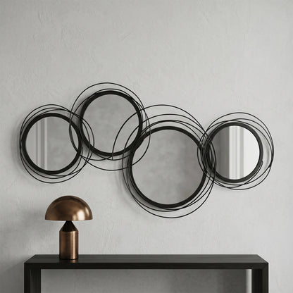 HOMCOM Metal Wall Art 56cm Modern Decorative Mirror Decor for Living Room Bedroom Dining Room, Black