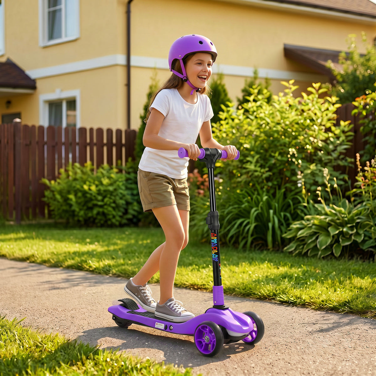AIYAPLAY Three-Wheel Foldable Electric Scooter for Kids Aged 6-10 Years, Purple