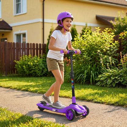 AIYAPLAY Three-Wheel Foldable Electric Scooter for Kids Aged 6-10 Years, Purple