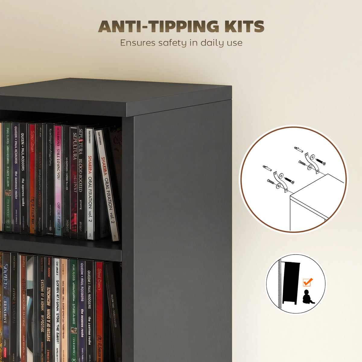 HOMCOM Set of 2 CD Media Display Shelf Unit Tower Rack with Adjustable Shelves, Black