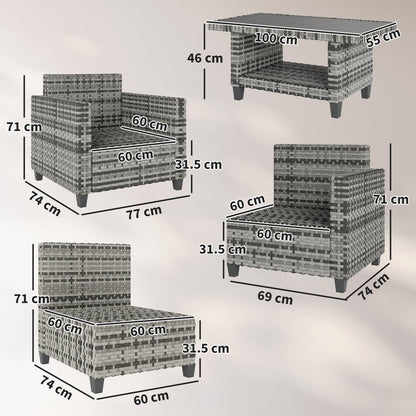 Outsunny Six-Piece Modular Rattan Sofa Set - Light Grey