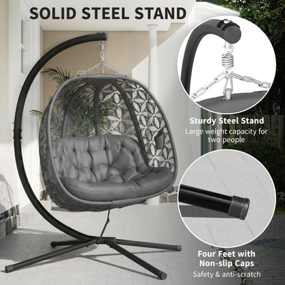 Outsunny Outdoor Double Hanging Chair with Cushion and Cup Holders, Charcoal Grey