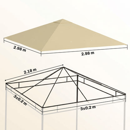 Outsunny 3 x 3(m) Gazebo Canopy Replacement Cover, Garden Gazebo Roof Replacement with Drain Holes, Water Resistant PVC Coating, 370g/㎡, UPF30+, TOP COVER ONLY, Beige