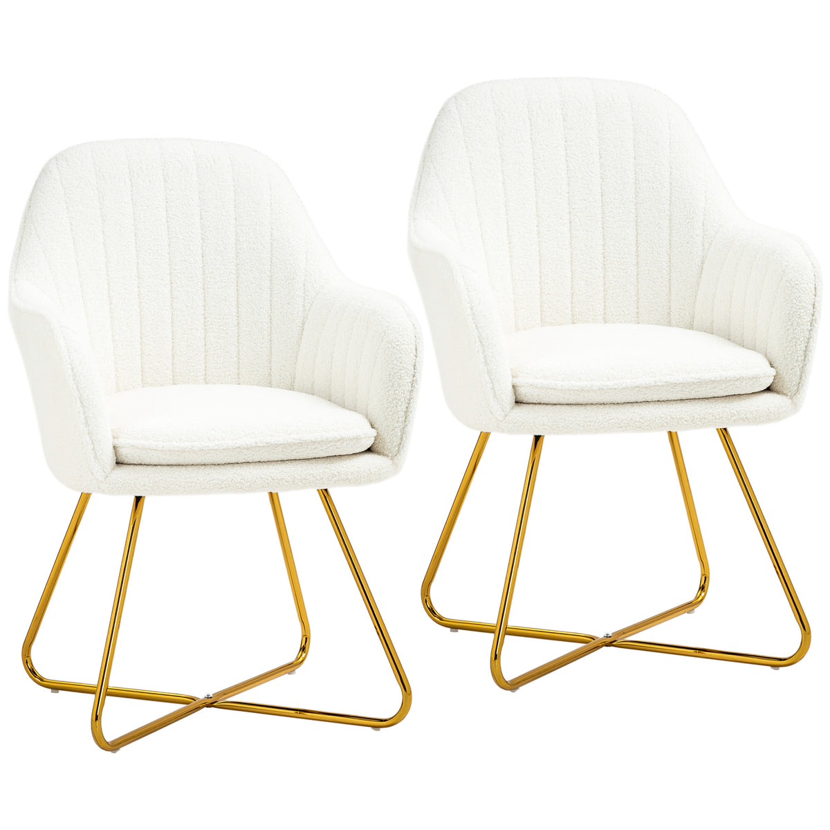 HOMCOM Set of Two Boucle Dining Chairs - Cream